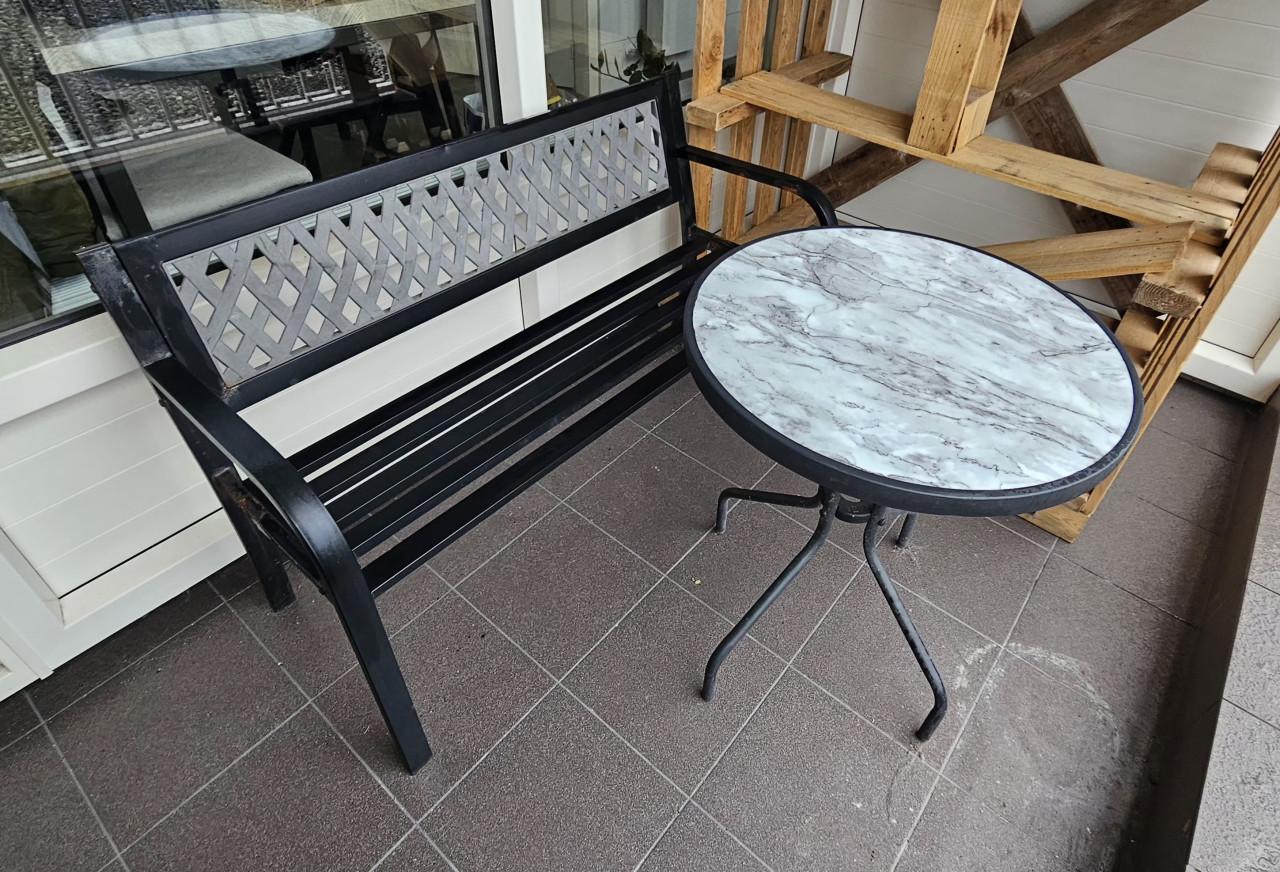 Tuinbankje + rond tafeltje – metalen set