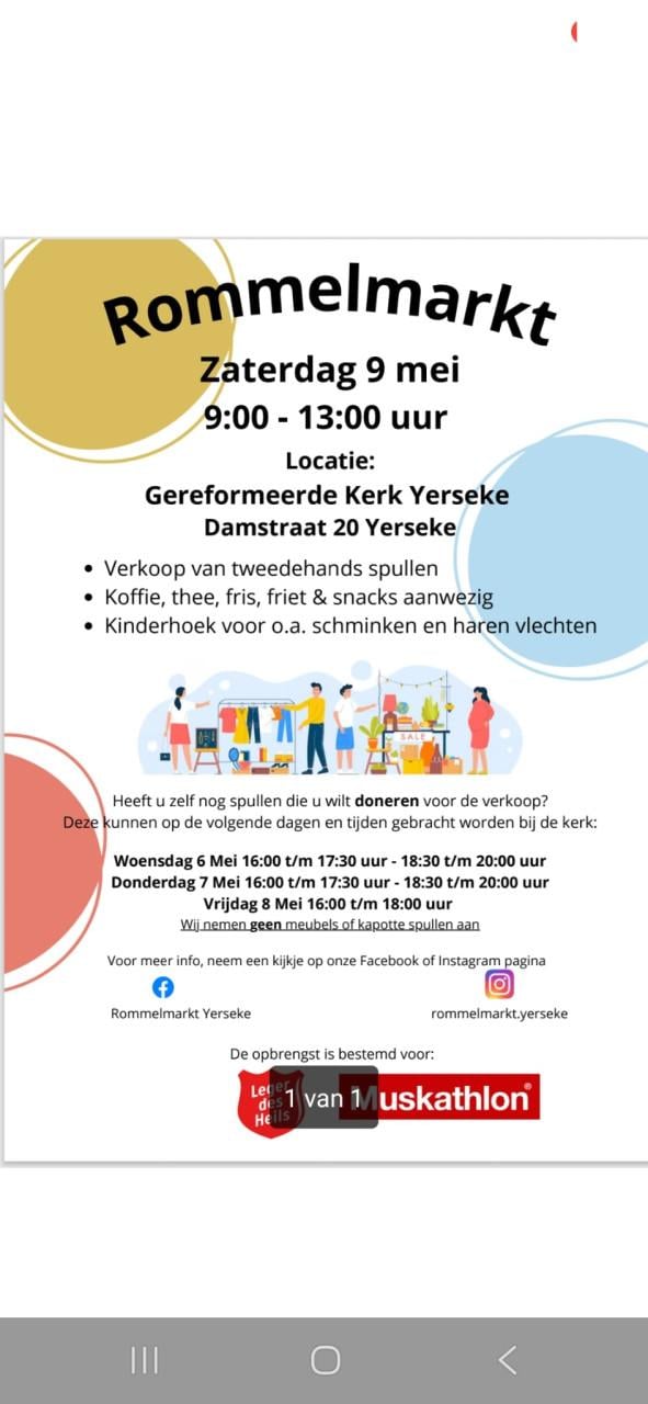 Rommelmarkt Yerseke 9 Mei a.s.
