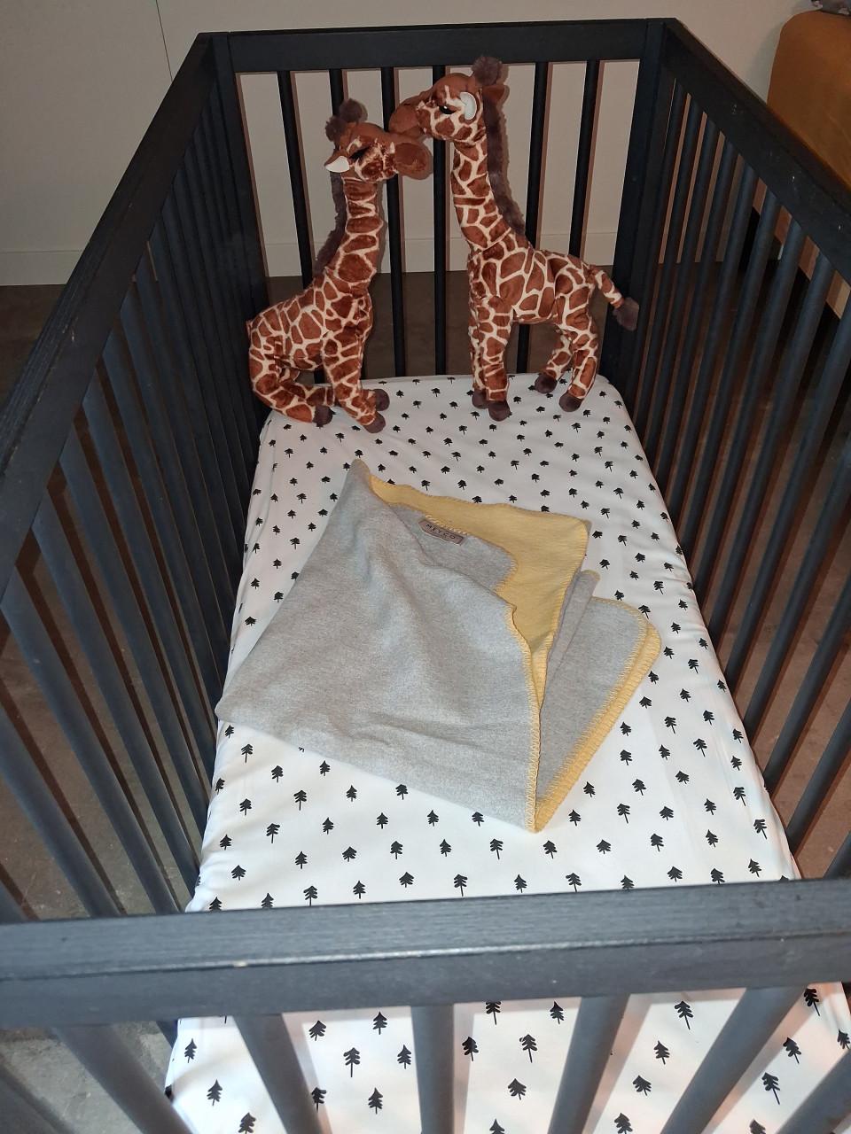 Ledikantje zwart met matras en toebehoren