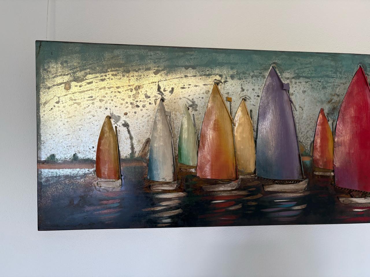 Metaal 3D schilderij zeilboten - 50 x 180 cm