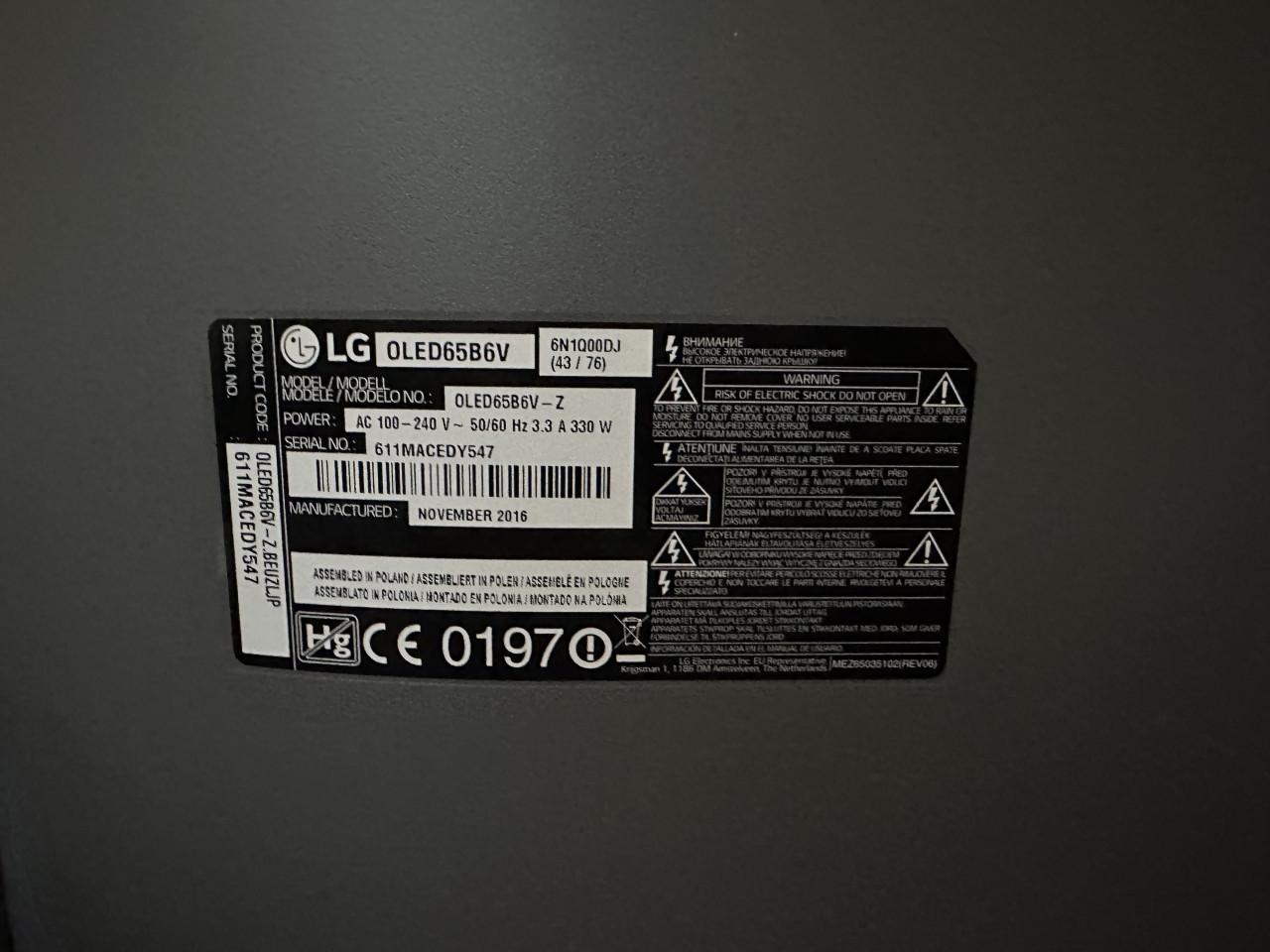 LG OLED65B6V 65 inch OLED televisie