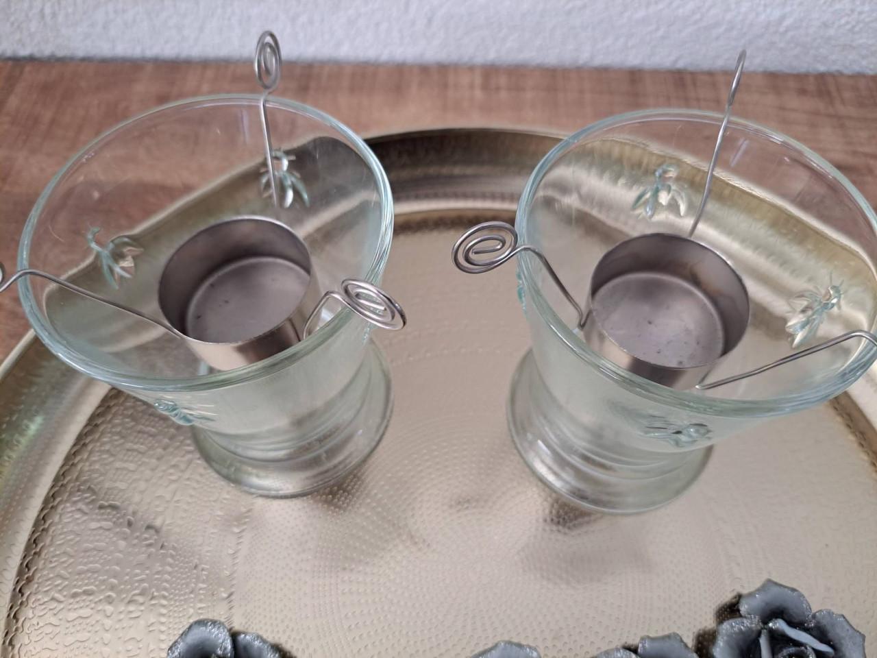 Mooie waxinelichthouders met motiefje in het glas (bijtje)