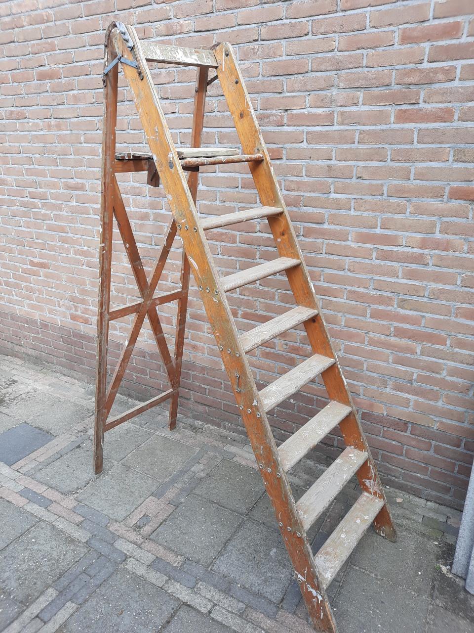 Mooie vintage houten schilderstrap trap ladder 180cm