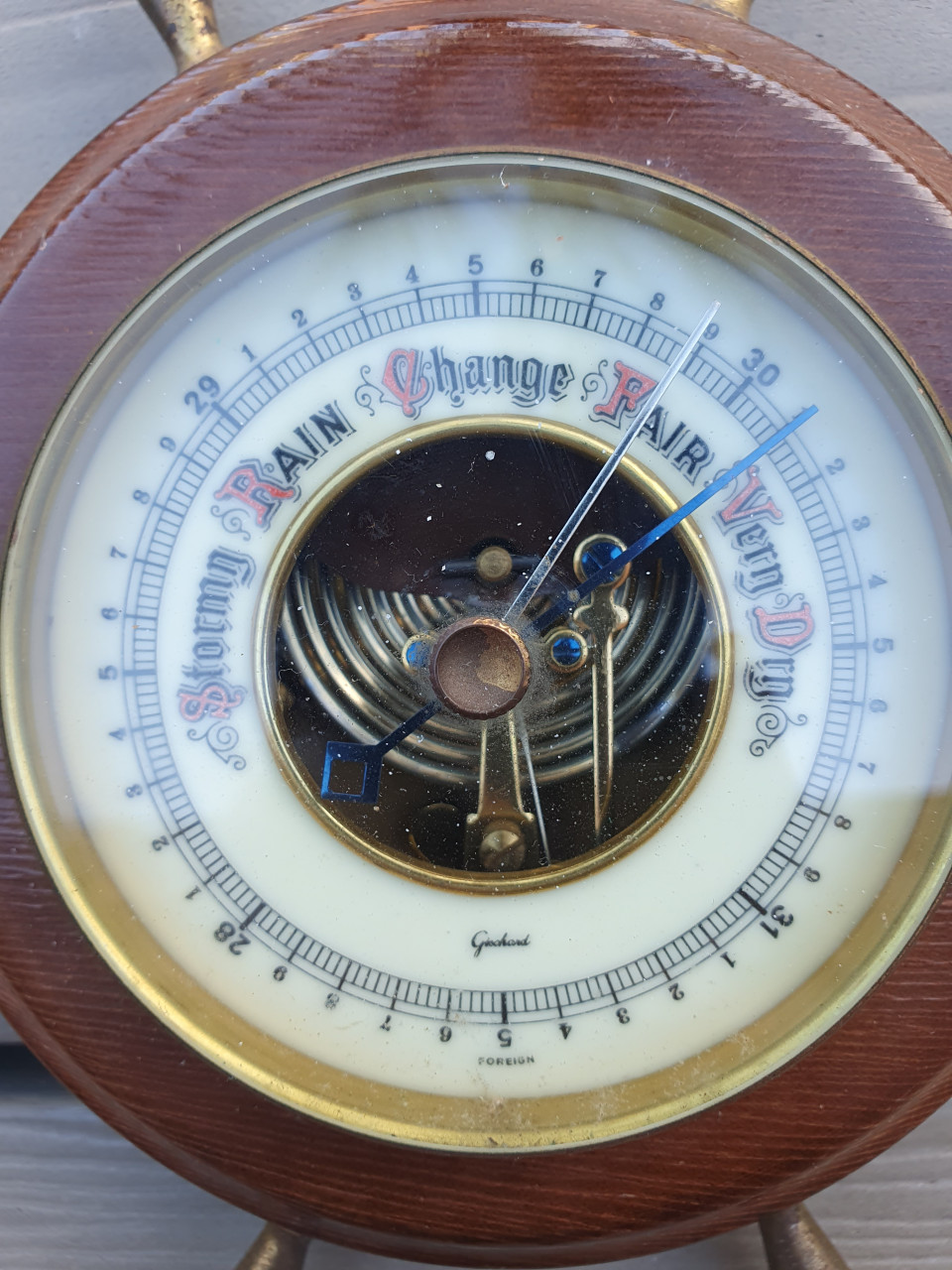Leuk antiek android stuurwiel barometer in nette en werkende staat