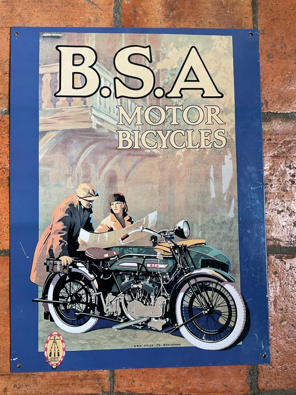 BSA motor bicycles reclamebord
