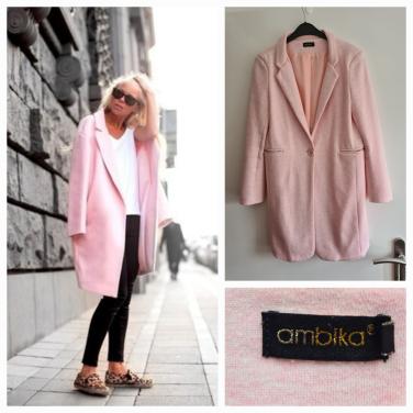 Ambika licht roze lange dikke blazer jas Maat L