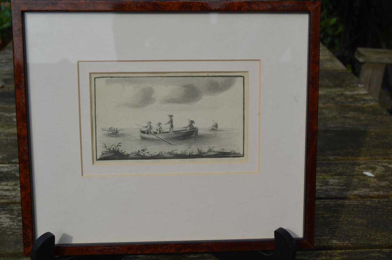 Mooie monochroom aquarel van een sloep