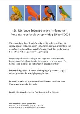 Presentatie op vrijdag 10 april - Vogelvereniging Inter Scaldis Yerseke
