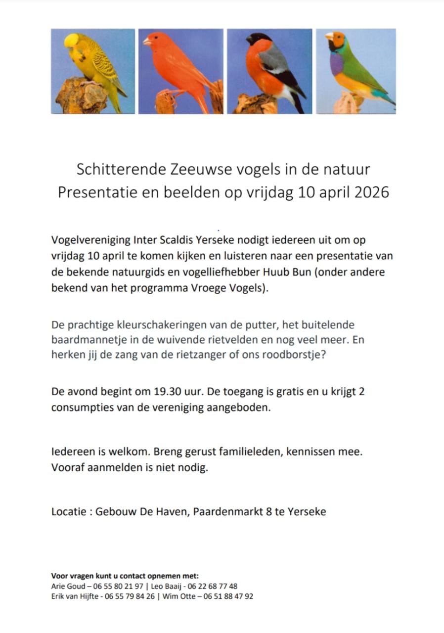 Presentatie op vrijdag 10 april - Vogelvereniging Inter Scaldis Yerseke