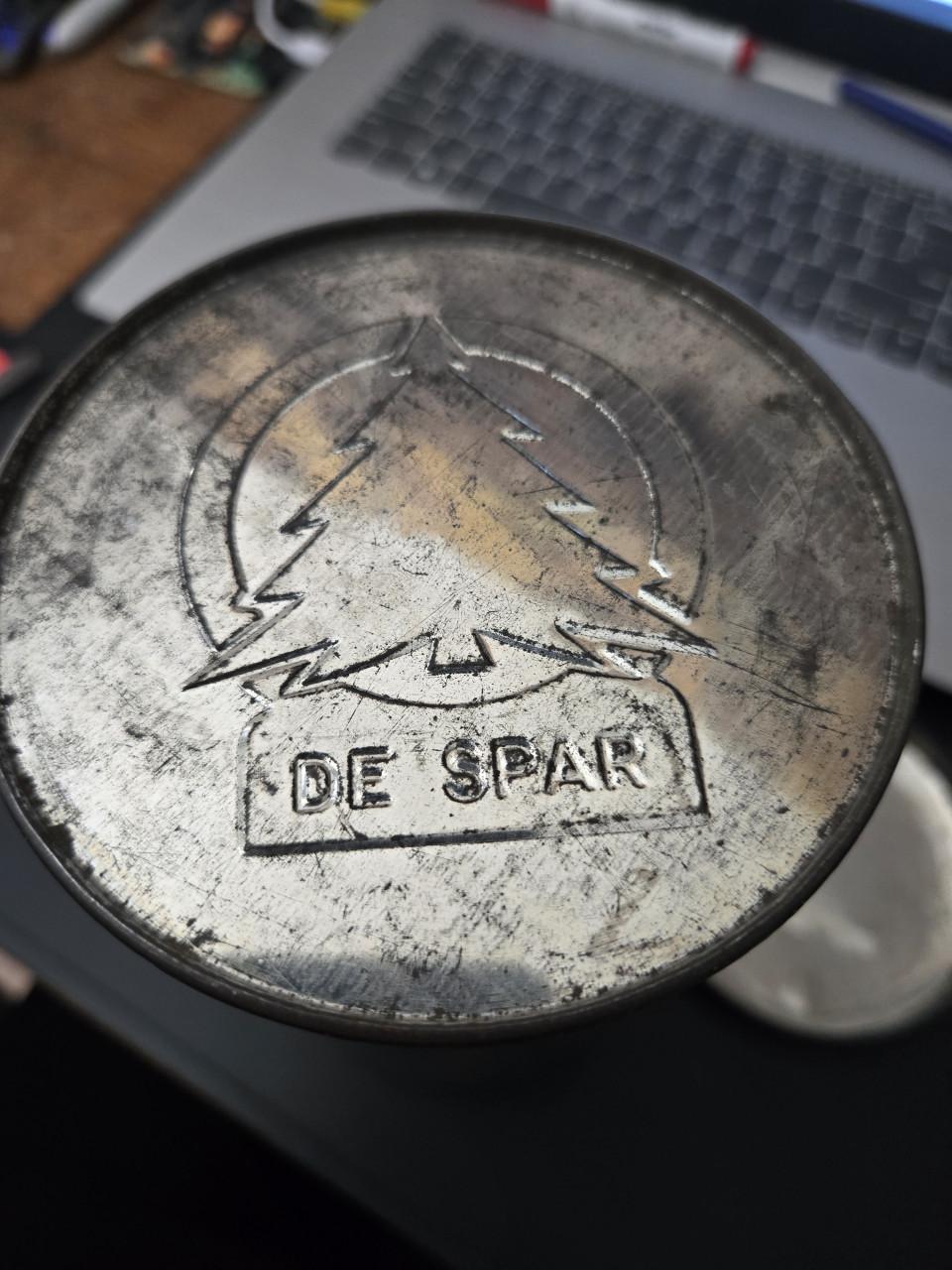 Vintage Spar jubileum beschuitblik uit 1957,