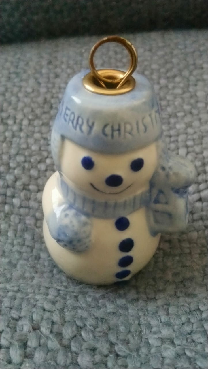 Kerst hanger keramiek sneeuwpop 7 cm