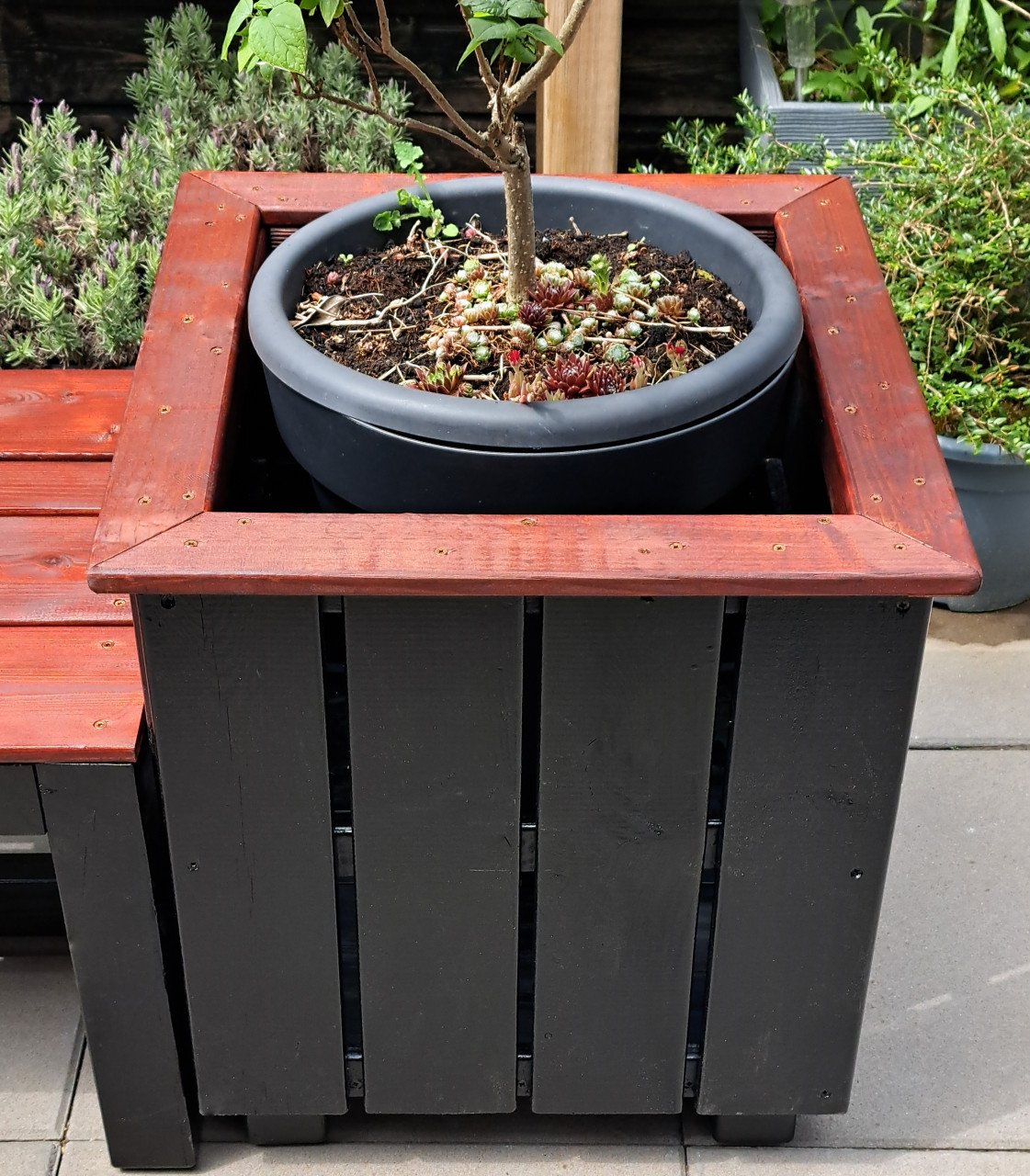🌞Mooie, stevige tuinbank incl. 2 plantenbakken - strak design🌞