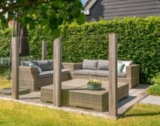 Lounge set wicker met kussens grijs