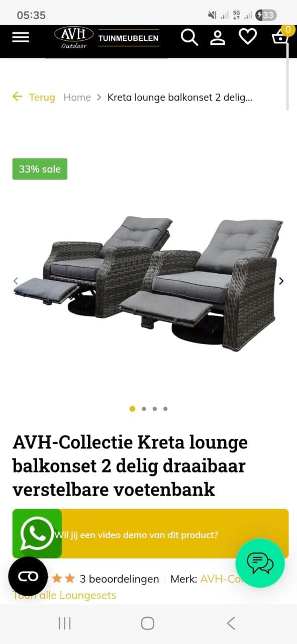 AVH kreta loungestoellen en tafel (Bezorging mogelijk)