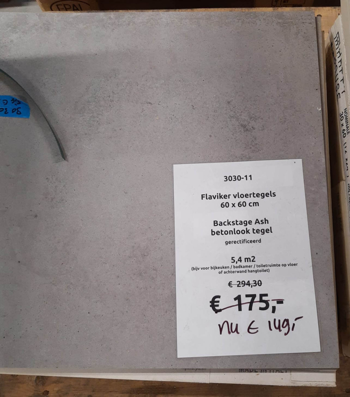 5,4 m2 betonlook vloertegels 60x60, grijs, van € 294,30 voor