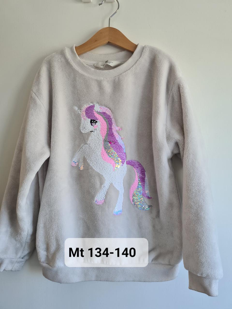 Ecru zachte sweater met pailletten unicorn van H&M  Maat 134-140