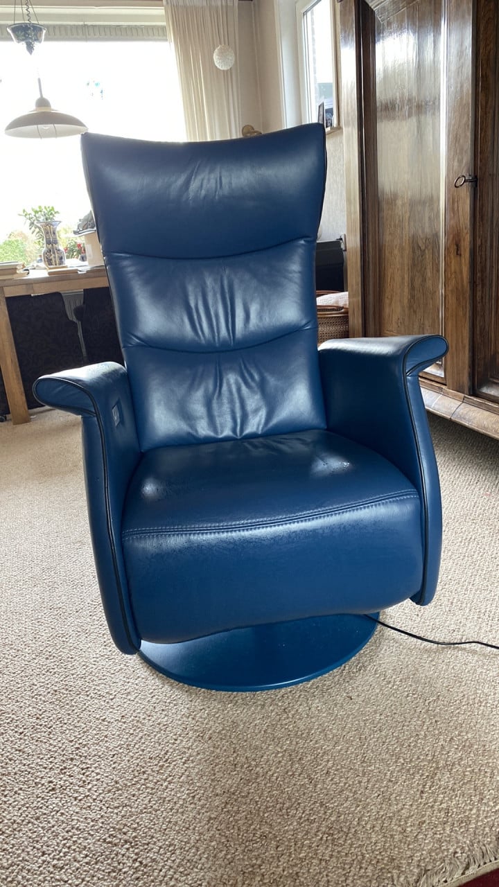 Relaxstoel, modern blauw leer