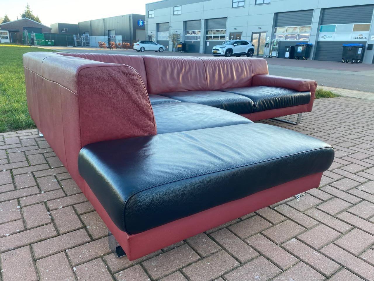 GRATIS LEVERING HEEL NL Montel Hoekbank Van Echt Leer in Rood en Zwart