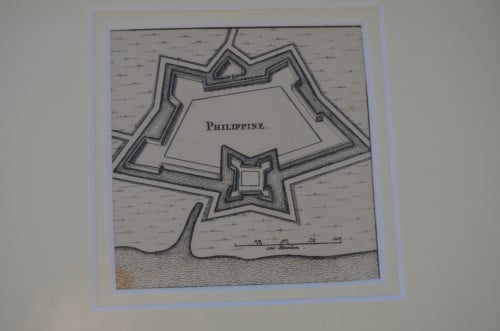Fraaie ets/gravure Fortificaties/bastion Phillippine Zee-Vla