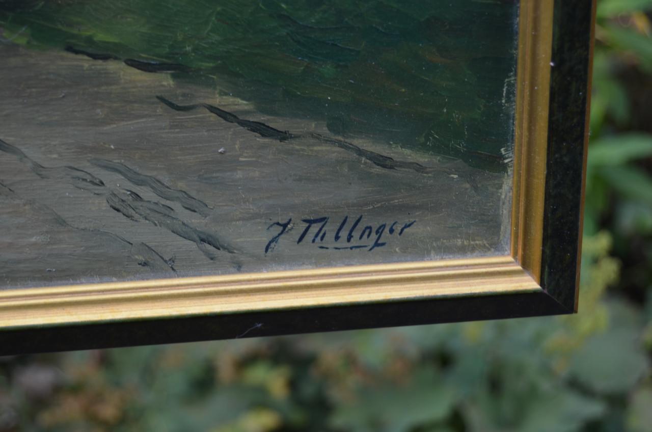 Olieverf op doek Landweg, boerin met kruiwagen J Millinger