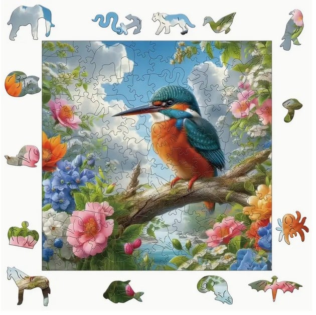 Houten puzzel : Large ( ijsvogel + speciale stukjes )