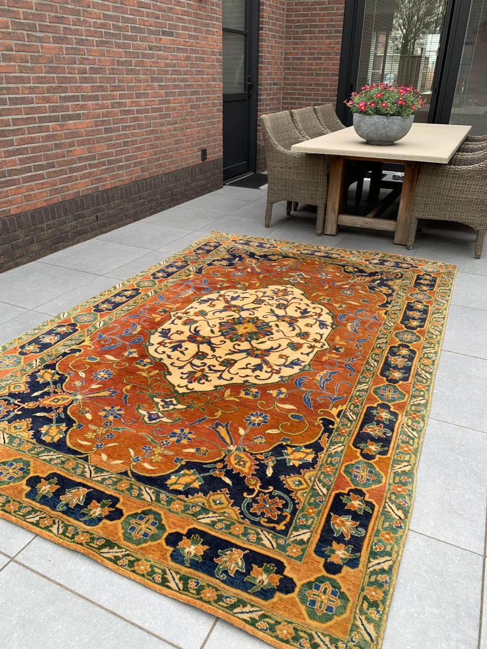 🧡Schitterend Sfeervol Kleurrijk Handgeknoopt Vloerkleed uit India🧡