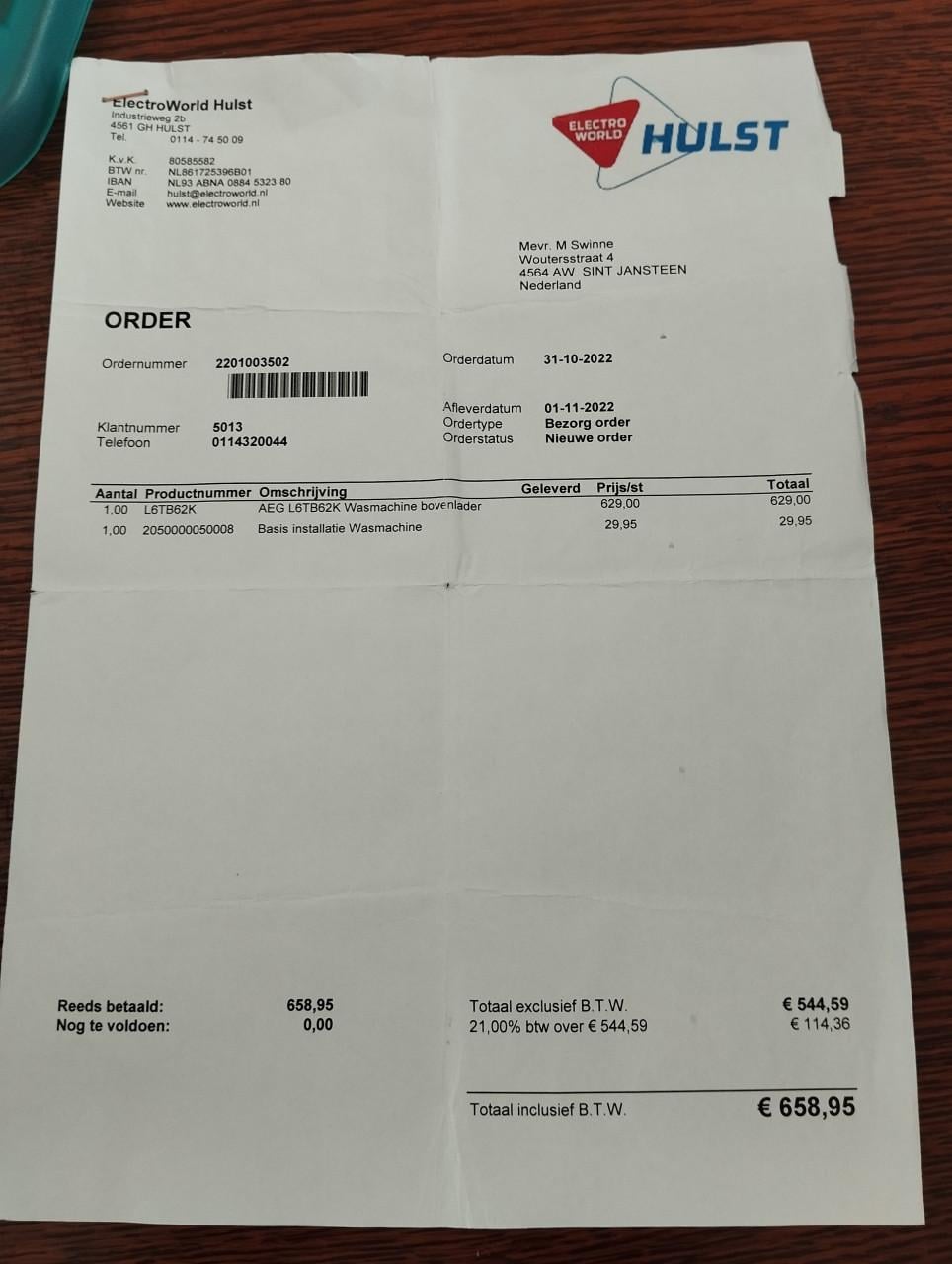 Aeg wasmachine bovenlader
