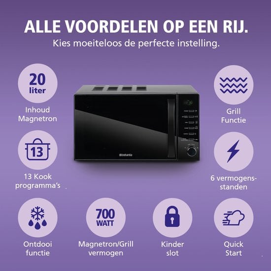 Brabantia BBEK1145DG Magnetron Grillfunctie 13 automatische kookprogramma’s