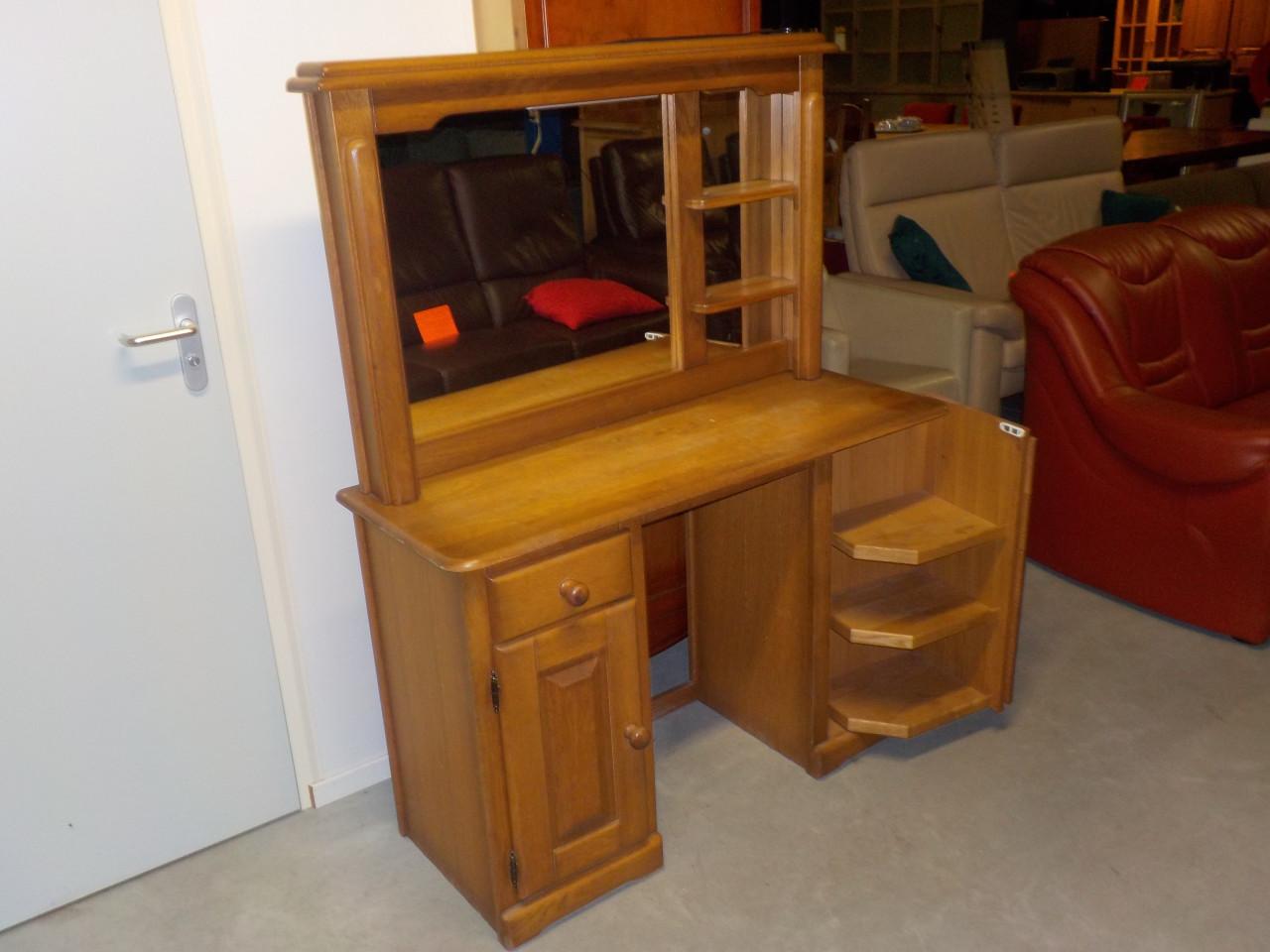 Mooie kwaliteit massief blank eiken kaptafel met spiegel in goede staat