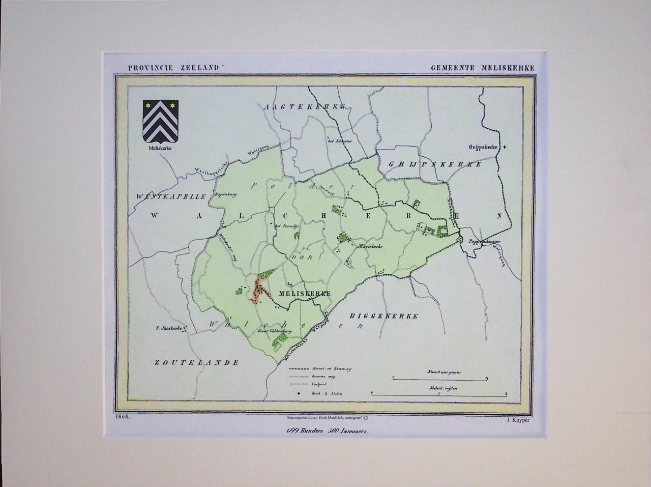Gemeente kaartjes van J. Kuyper in kleur met Gemeente wapen