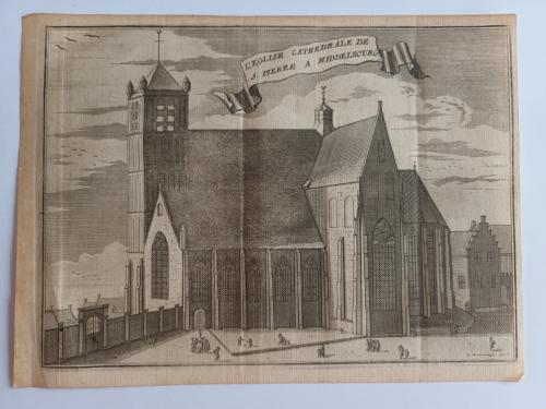 Kopergravure Oude of Sint Pieterskerk te Middelburg ca. 1720