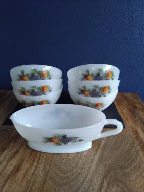 Vintage 7-delige Set  Fruitschaaltjes + Schenkkan