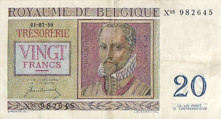 Biljet Belgie 20 Franc 1950