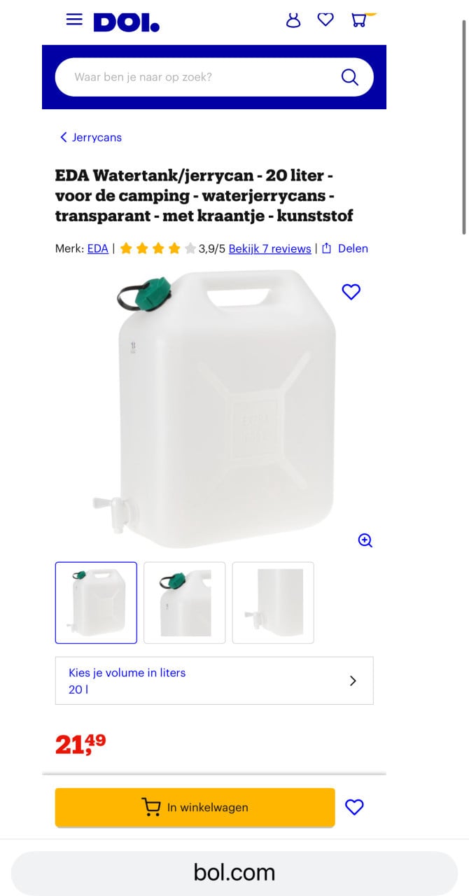 EDA Watertank/jerrycan 20 liter camping waterjerrycans transparant kraantje