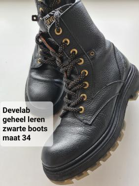 Develab soepel leren (binnen als buitenkant leer) zwarte boots mt 34