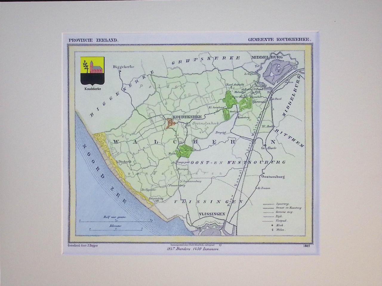 Gemeente kaartjes van J. Kuyper in kleur met Gemeente wapen