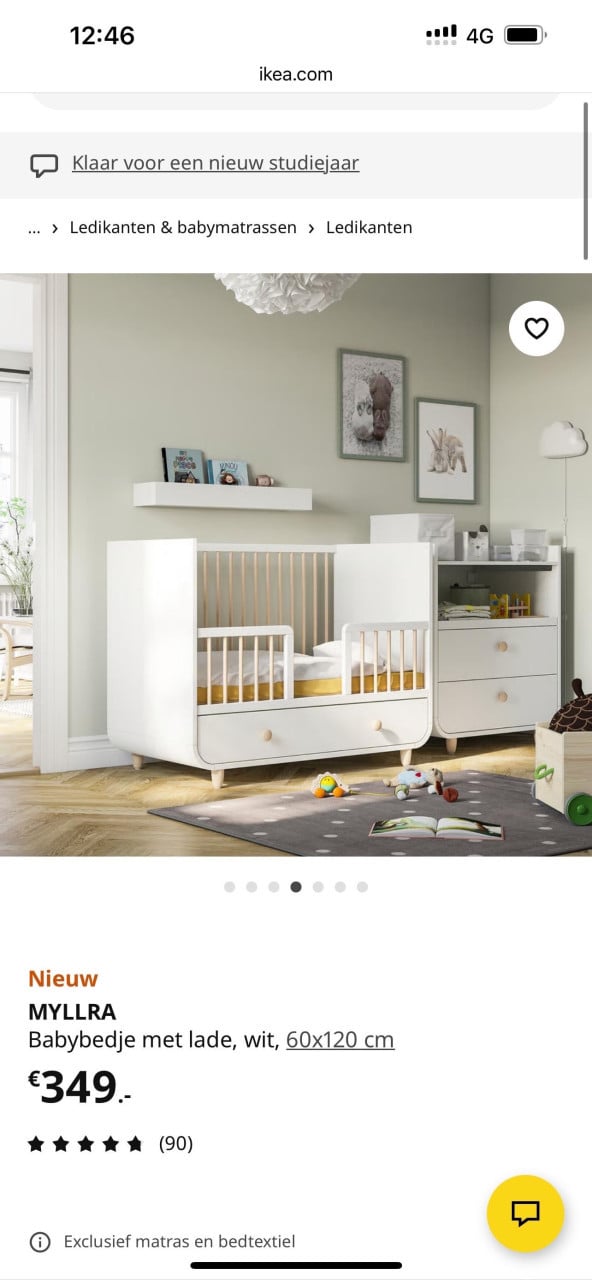 Babybedje + commode IKEA MYLLRA