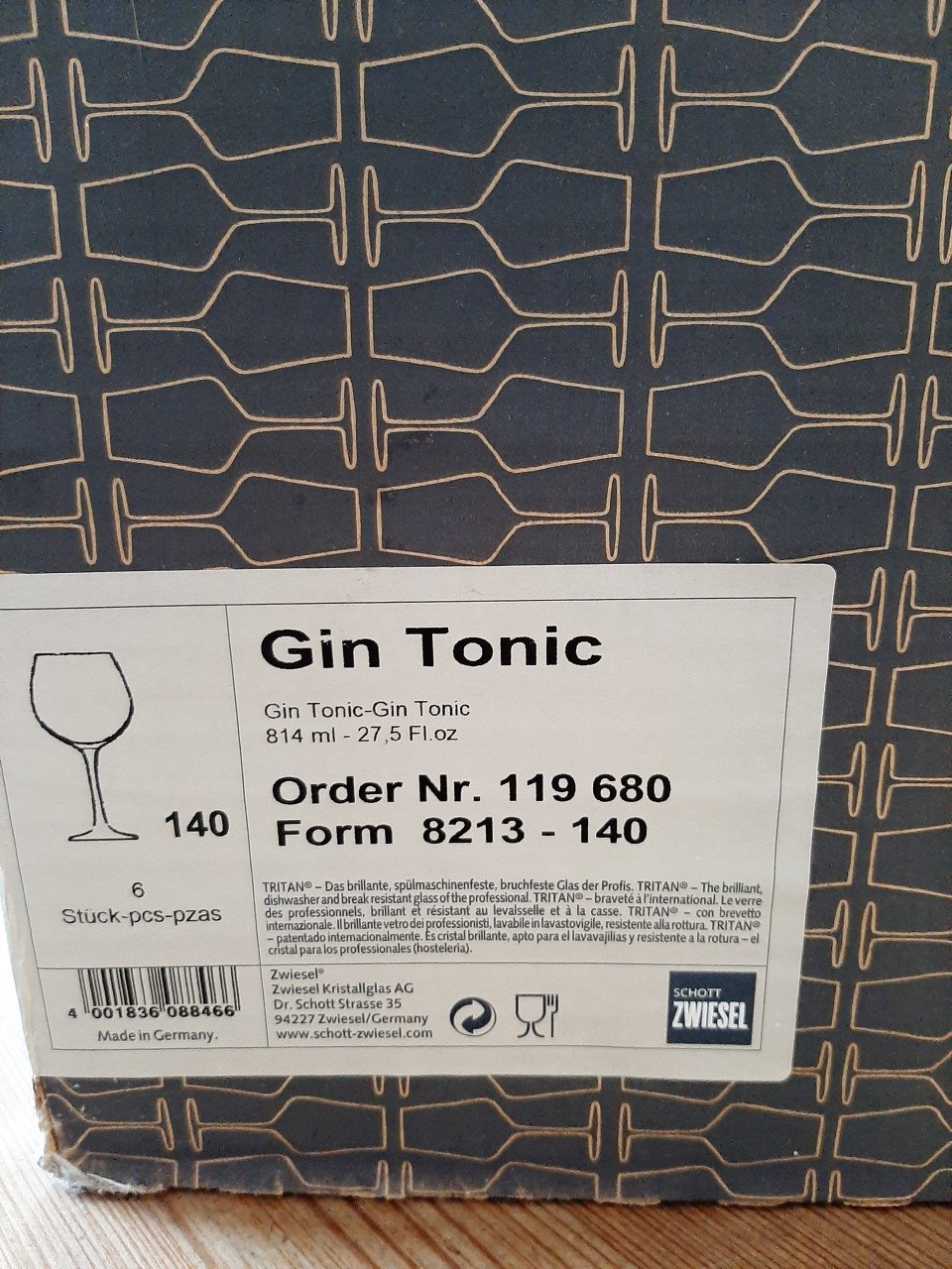 6 SCHOTT ZWIESEL , TRITAN - GIN TONIC GLAZEN - KRISTAL -  NIEUW