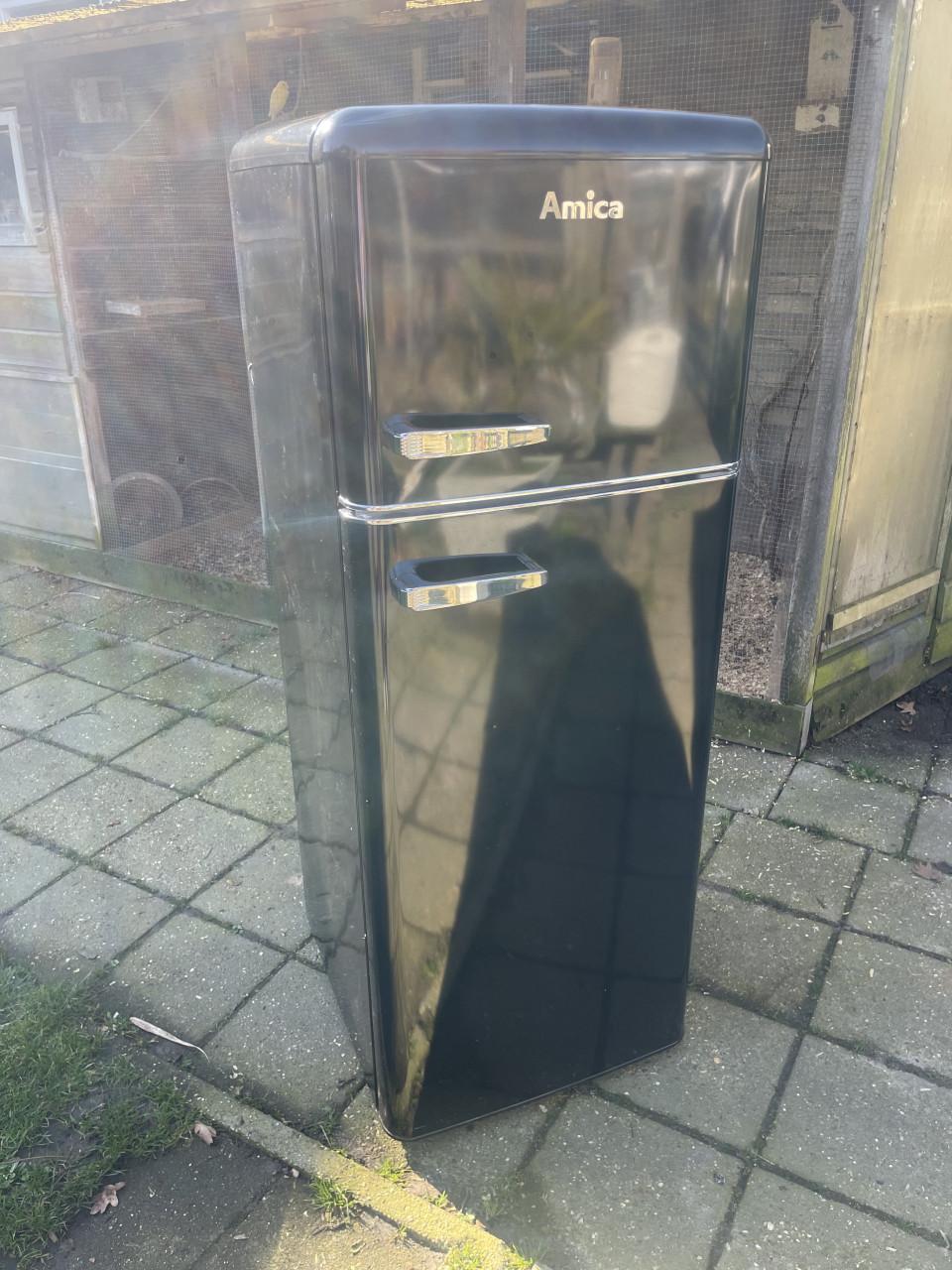 Amica koelvries combinatie koelkast retro chroom