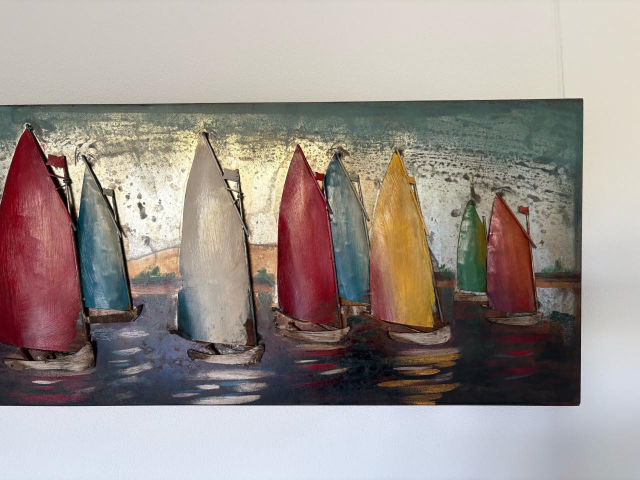 Metaal 3D schilderij zeilboten - 50 x 180 cm