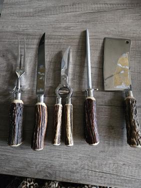 Jaren 80/ 5 delig design Tranchierbesteck Dreizack  Solingen