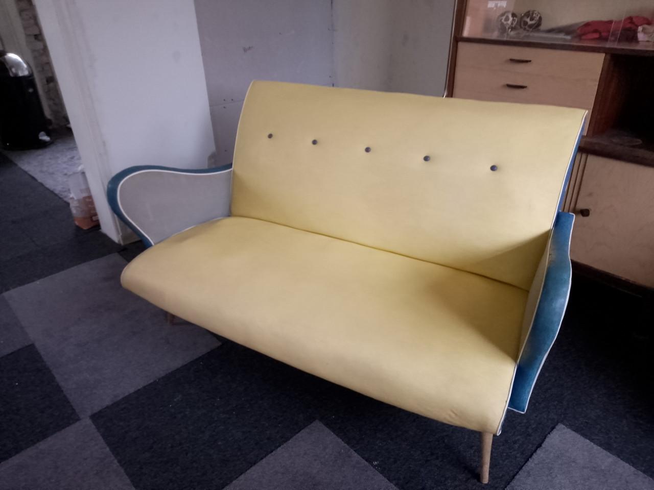 Jaren 50 bank (geel/grijs/blauw)