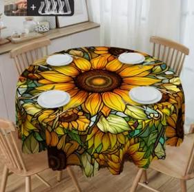 Tafelkleden ( 6 stuks verschillend ), diameter 150 cm + tafelklemmen metaal