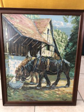 Vintage Borduurwerk Paarden