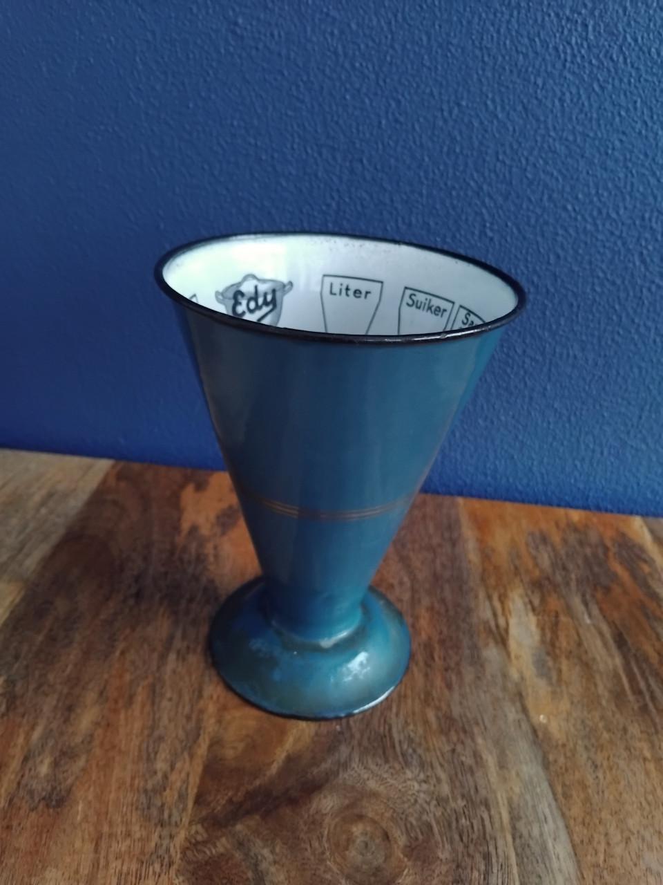 Emaille Vintage Edy maatbeker Petrolblauw