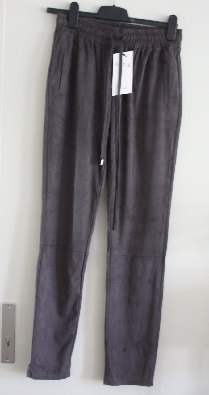 Nieuwe grijze suedelook broek met elastische tailleband maat s