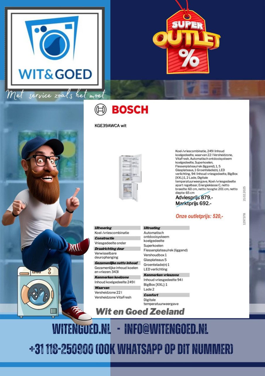 ❄️ BOSCH KGE39AWCA WIT – KOEL-/VRIESCOMBINATIE