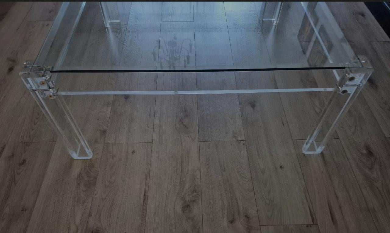 Vintage design salontafel (perspex en gehard glas)
