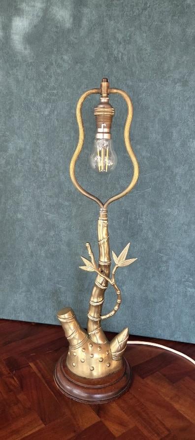 Vintage Messing Tafellamp -Bamboe stijl