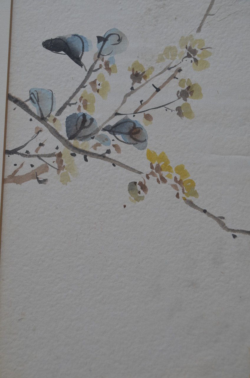 Schitterende oude Japanse (Chinese?) aquarellen in passe-partout (4)